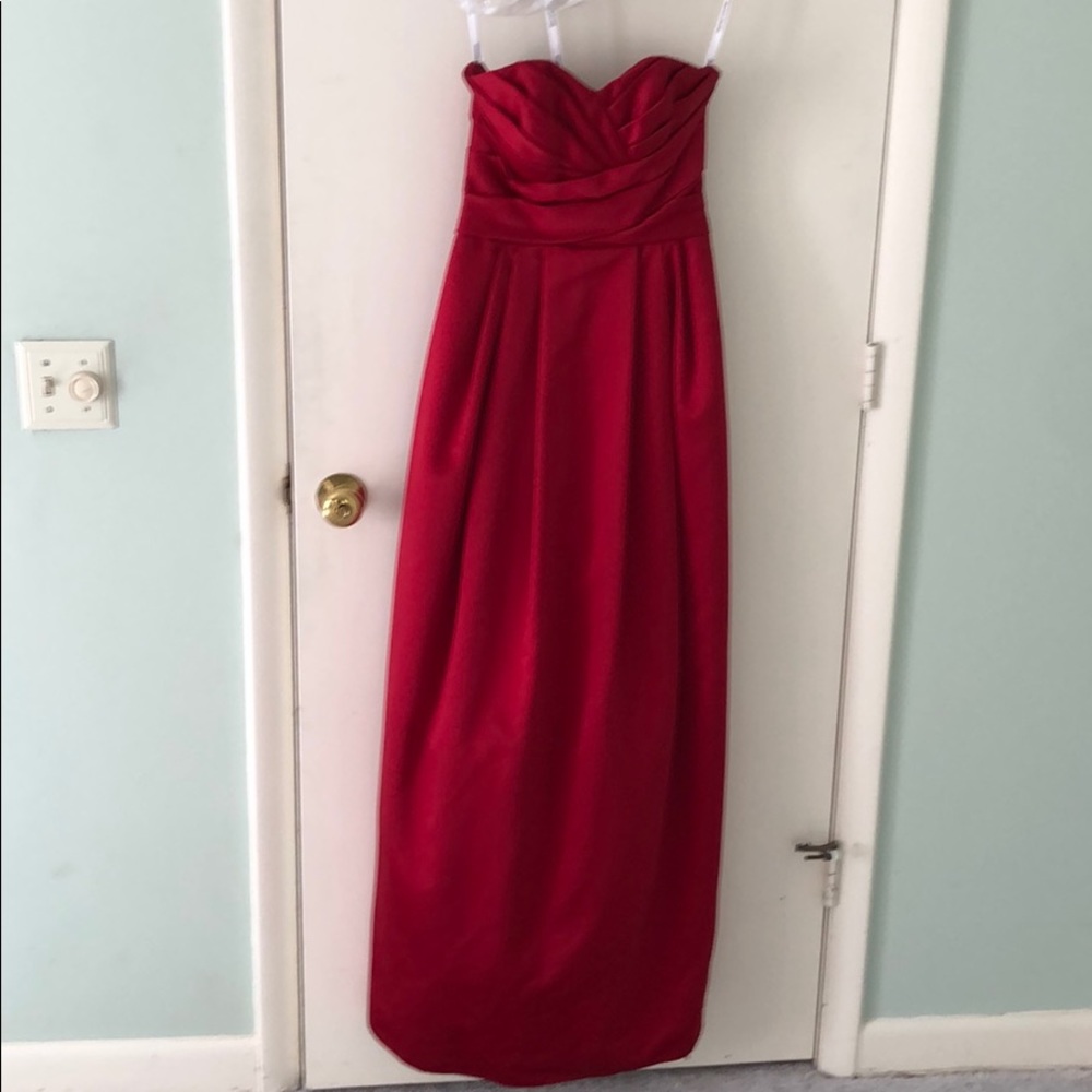 David’s Bridal red strapless dress